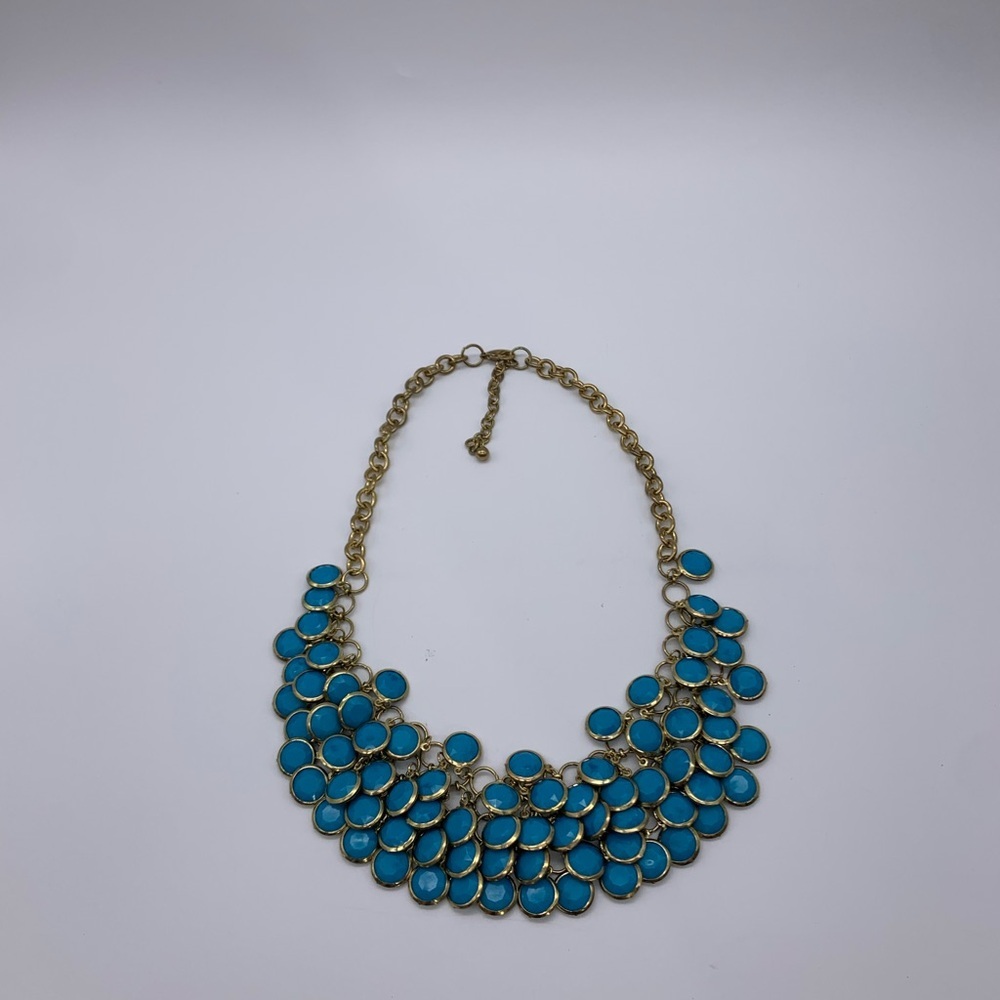 Vtg. 25” Blue Turquoise Graduated Acrylic Boublette Faced Beads Necklace